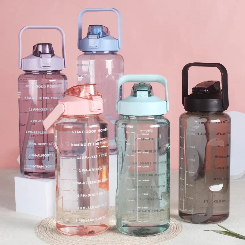

2 Liter Water Bottle Plastic Straw Water Cup Portable Travel Bottle Fitness Cup Outdoor Camping Large Capacity Water Bottle