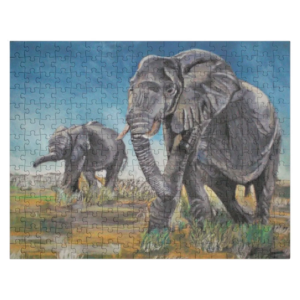 Elephants - oil painting Jigsaw Puzzle Custom Gifts Custom Jigsaw Baby Toy Diorama Accessories