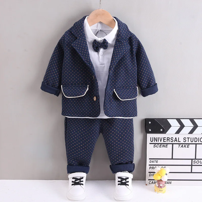 

Toddler Boy Clothes 2T to 5T New Kids Polka Dot Long Sleeve Suits + T-shirts + Pants 3PCS Boys Outfit Set Baby Boutique Clothing