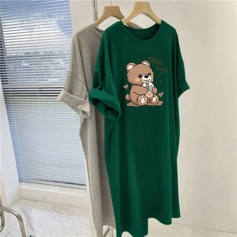 

Summer O-neck Loose Casual Overknee Tunic, Cartoon Printed Short Sleeve Dress, Women Clothing Fashion Pullovers Dresses