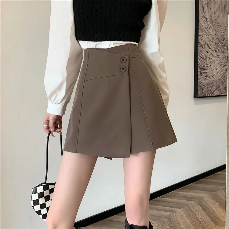 plus size clothing Women 2022 Autumn Winter New High Waist Wide Leg Shorts Female Solid Color Suit Shorts Skirts Ladies Casual A-line Shorts X87 outfits for women Shorts