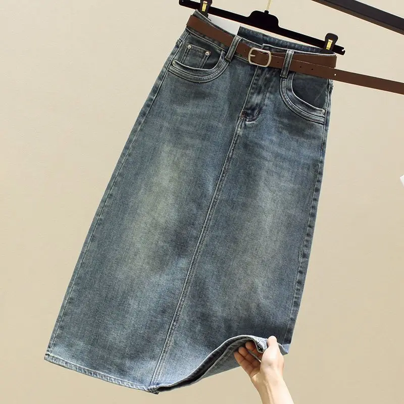 

Denim Skirt Women 2023 Long Jean Skirt High Waist Pencil Skirt Ladies Stretch Black Blue Faldas Largas Jupe Longue Femme Q495