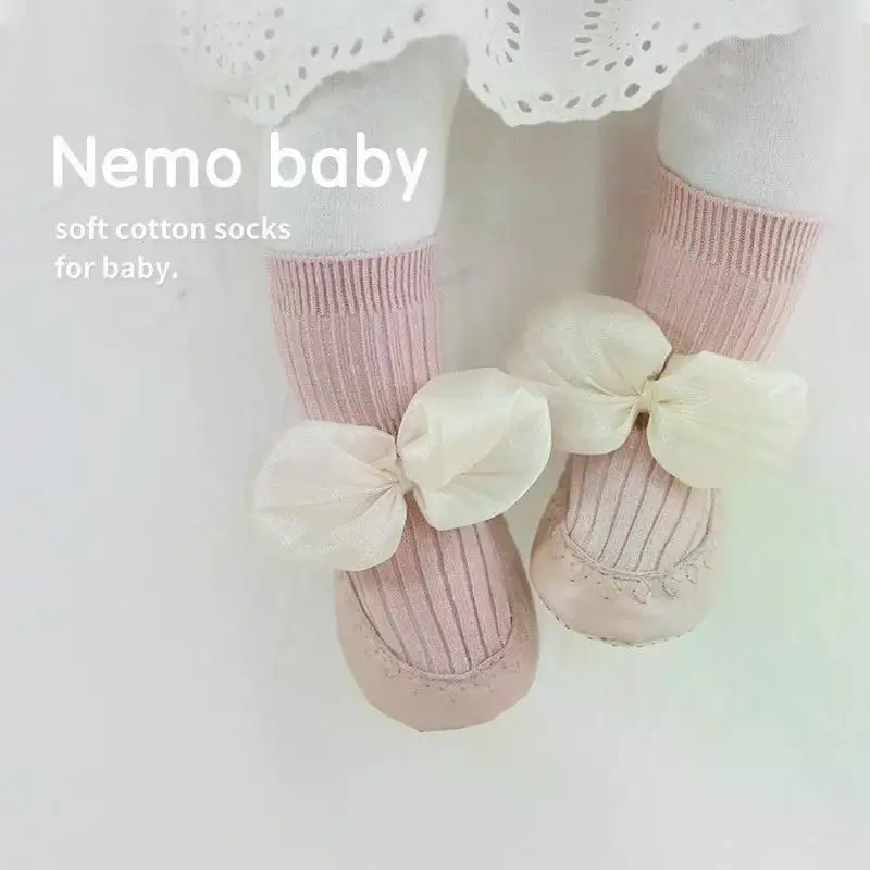 Baby Socks Autumn Winter Baby Girls Newborn Bowknot Anti-Slip Soft Cotton Floor Socks