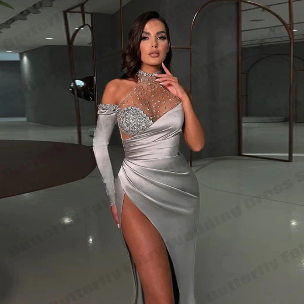 Sparkling Luxurious High Fork Cutubly Sexy Long Prom Dresses For Women 2023 Elegant Sequin Backless Dresses Party Club Night Out