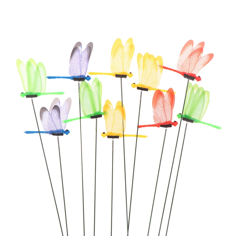 

10Pcs Simulation Dragonfly Stakes 3D Garden Yard Planter Colorful Artificial Stakes Pots Decoration Outdoor Decor