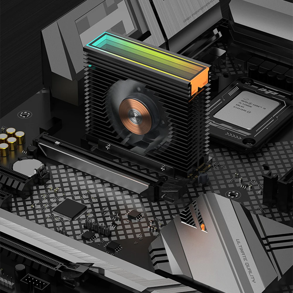 ARGB M.2 2280 SSD Heatsink Aluminum SSD Cooler Dual PWM Fans with Thermal Pad M.2 Radiator for Desktop PC 75*75*25MM