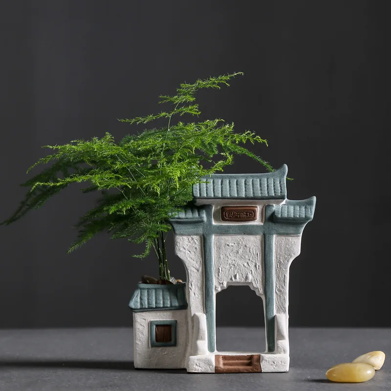 Chinese Style Creative Ceramic Flower Pot, Vintage Succulents Pot, Bonsai Potted, Living Room, Antique Planter, Home Decoratio