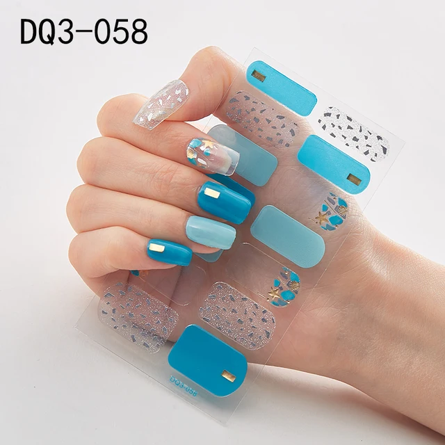 Korean Fashion Colorful 3D Glitter Sequins Nail Art Stickers Manicure DIY Nail Strips Wraps Solid Color DQ3-058