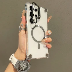 Custodia per telefono con ricarica wireless magnetica, armatura potenziata, supporto per fotocamera e copertura trasparente