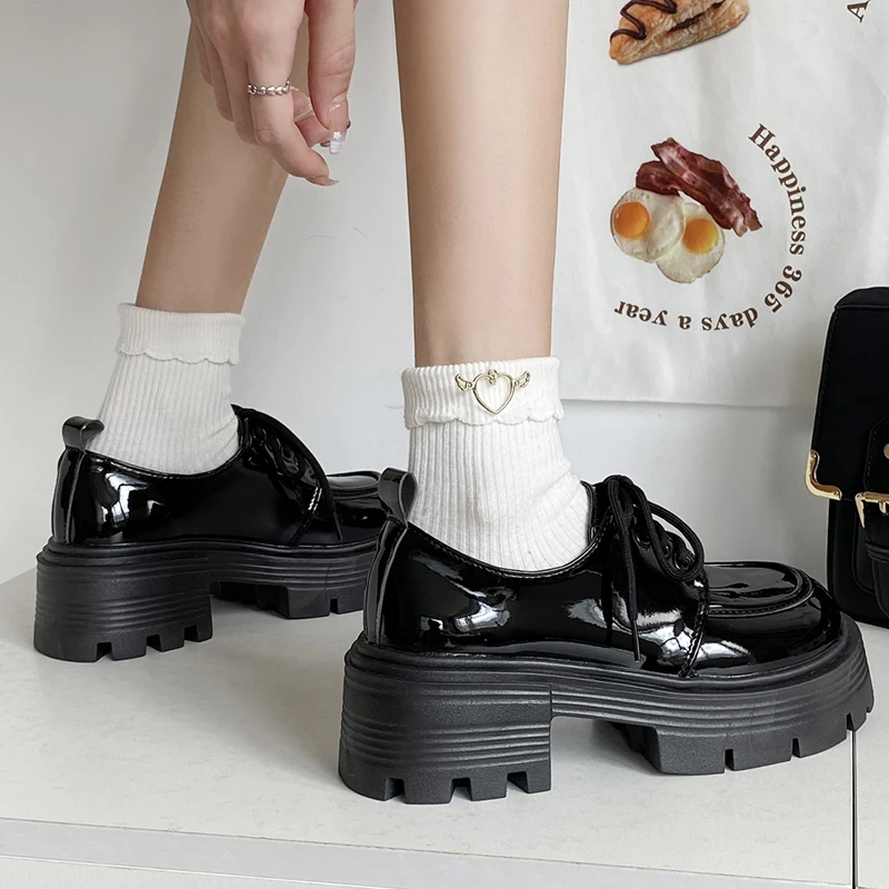 Women Shoes Patent Leather Platform Loafers Oxford