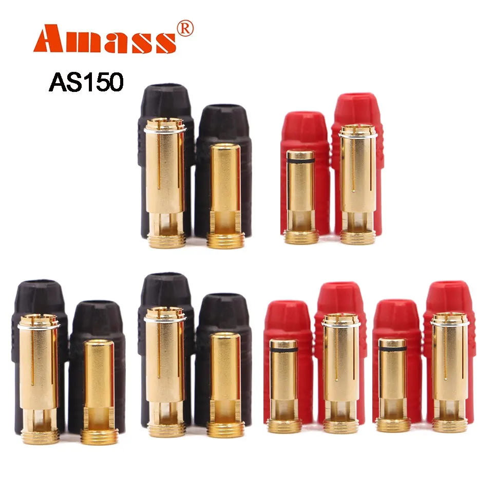 6-Pair Amass AS150 Anti-Spark Connectors - Gold Plated Banana Plugs For Battery & ESC