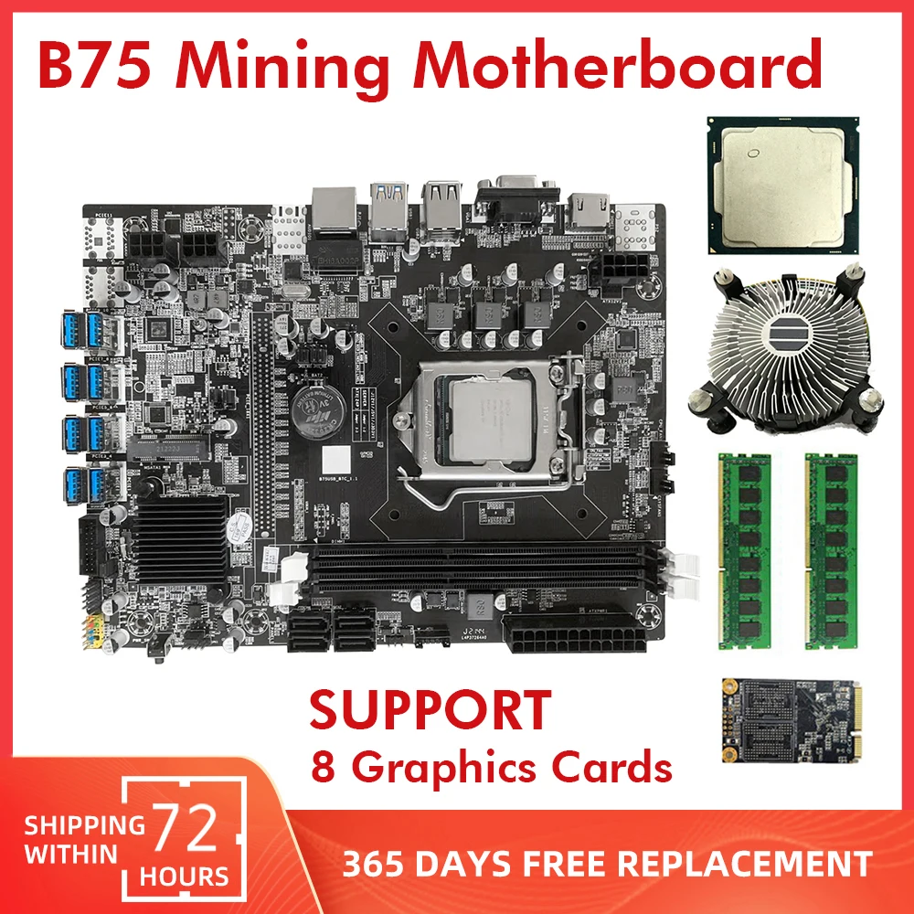 Набор материнской платы для майнинга BTC B75 комплект с случайным ЦП LGA 1155 DDR3