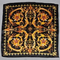 [BYSIFA] Black Gold Small Square Scarves Printed Women Fashion Luxury 100% Natural Silk Scarf Elegant Ladies Neck Scarf 53*53 2