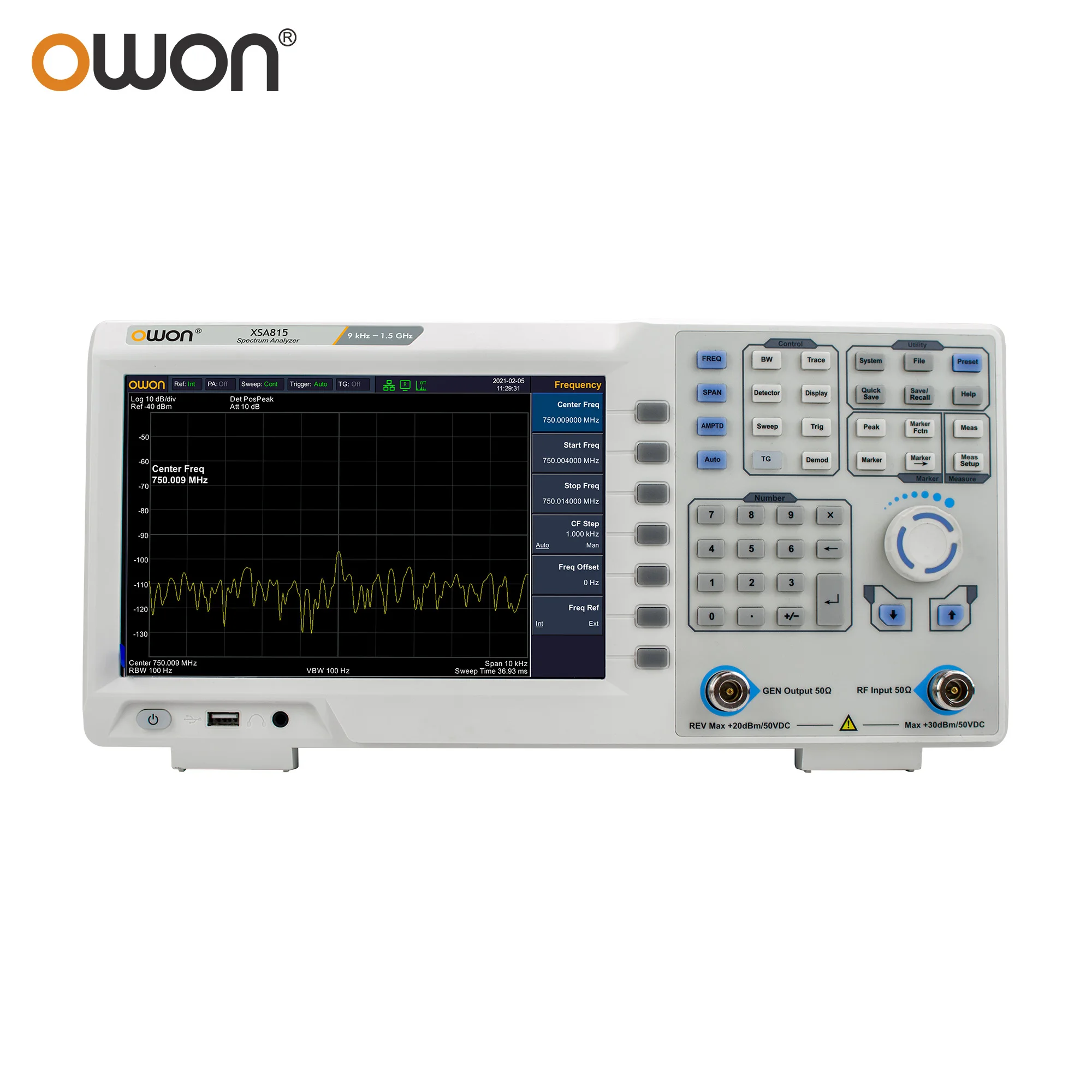 OWON XSA800 Series Spectrum Analyzer Frequency Range from 9 kHz up to 1.5 GHz resolution ratio 1280×800 9 inches LCD XSA805/815 5