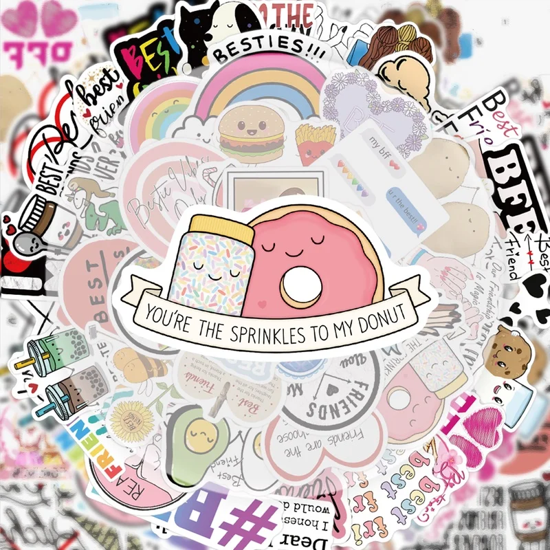 무광택 우정 생동감 넘치는 스티커 50개, 중복 없는 다양한 스타일, 물병, 노트북, 여행가방, 스케이트보드, 기타, 파티 장식에 적합