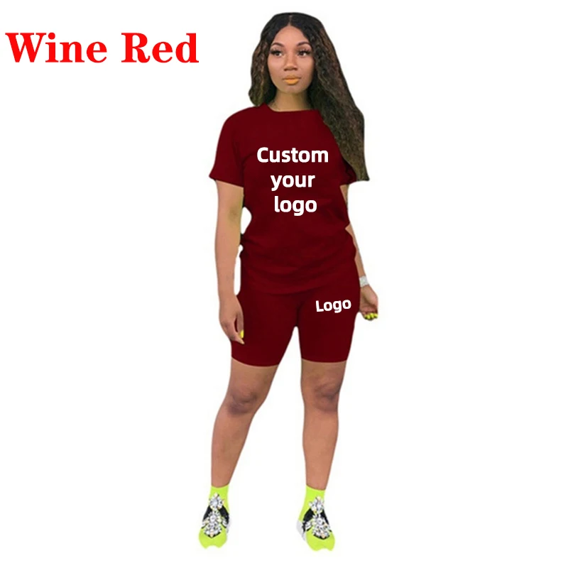 Women's Fashion DIY Printed Two Piece Sets Summer T-shirt + Shorts 2 Piece Set Slim Fit Outfit Suits Customize your logo