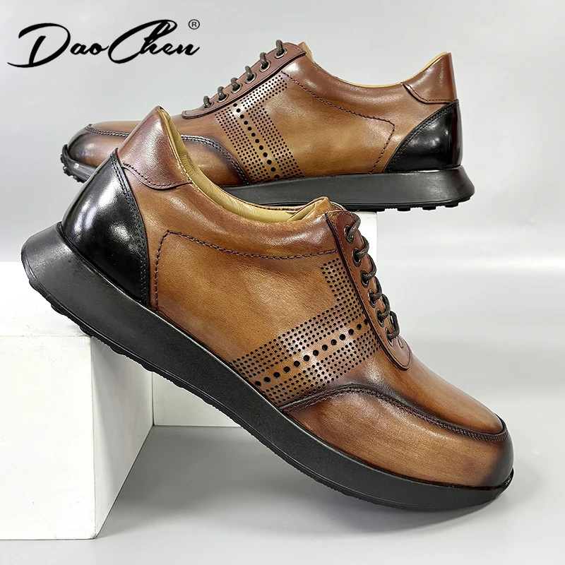 LUXURY BRAND MEN'S GENUINE LEATHER SHOES BLACK BROWN LACE UP SNEAKERS MEN CASUAL DRESS SPORT SHOES FOR MEN Male sneakers