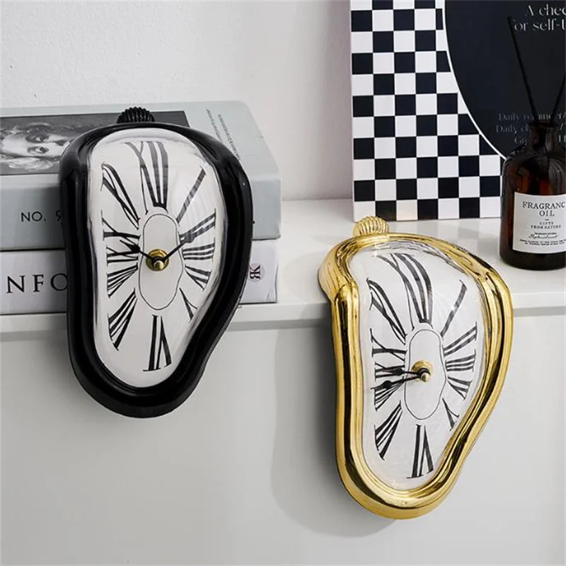 Kreative Feder Designer-WANDUHR „Black & Gold Waves in oderne etallic-Look ohne