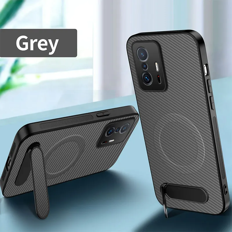 Carbon Fiber Armor Shockproof Case with Bracket and Hard Back Cover