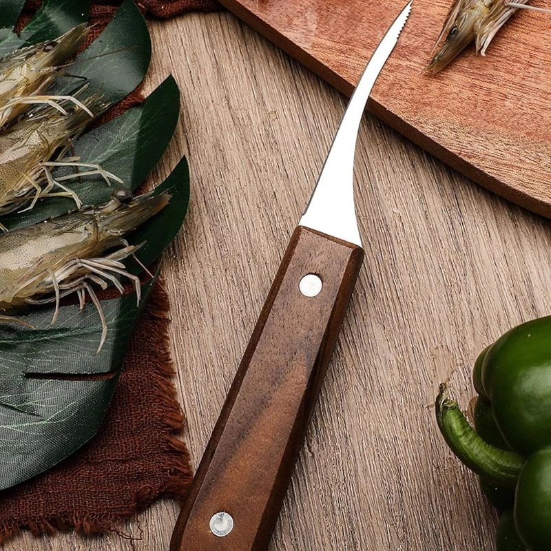 Shrimp Deveiner Tool Stainless Steel Shrimp Shell Knife Peeler Deveiner Prawn Shell Peeler with Wooden Handle shrimp peeler