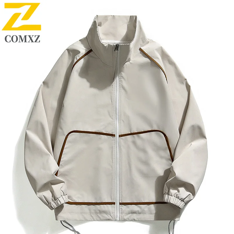 EiAO Jacket Stand Collar Men Women Waterproof Windproof Casual Zipper Coat High Street Loose Fit for Hiking Camping Fishing 2025