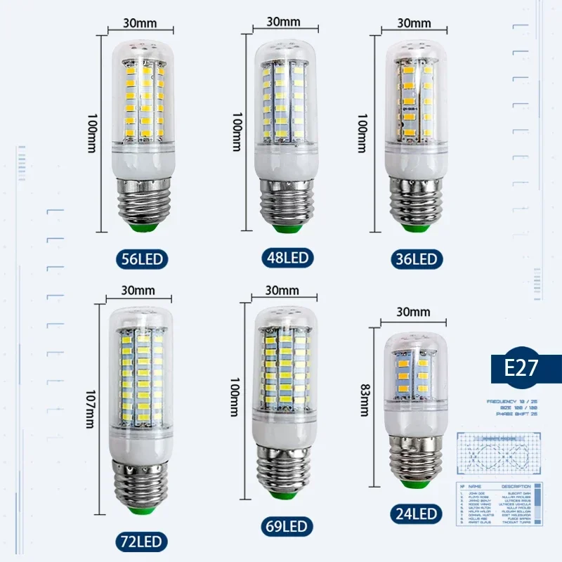 LED 램프 E27 E14 Lampada SMD 5730 220V 옥수수 전구 24 36 48 56 69 72 LED 샹들리에 촛불 Led 빛 Bombilla 홈 장식