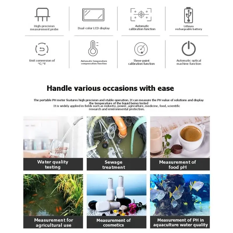 T43C-PH828 디지털 수질 테스터 미터는 음료수 수영장 수경 테스트용 방수 기능이 있습니다.