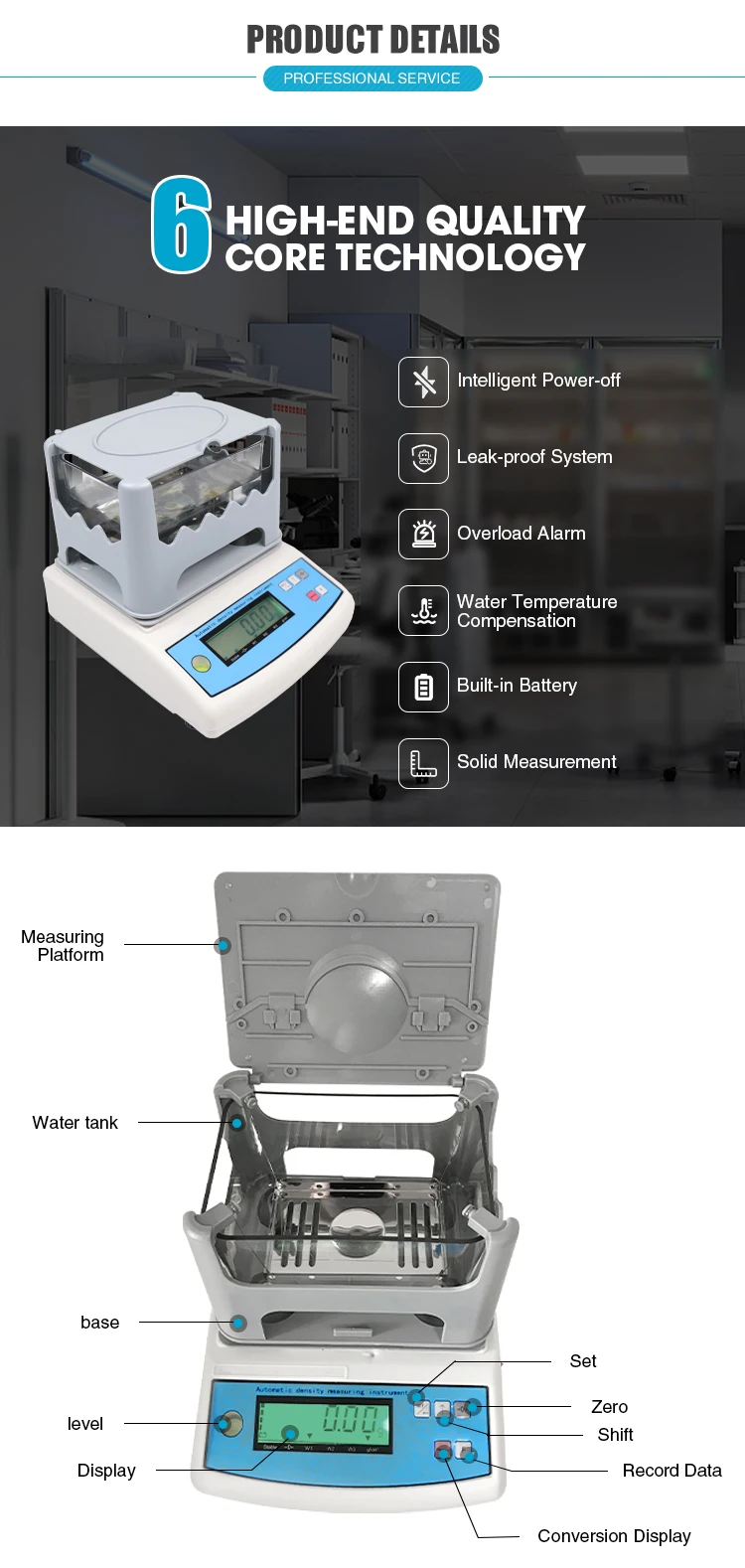 Archimedes' Principle Digital 0.01g-300g Ceramics Densimeter Analysis