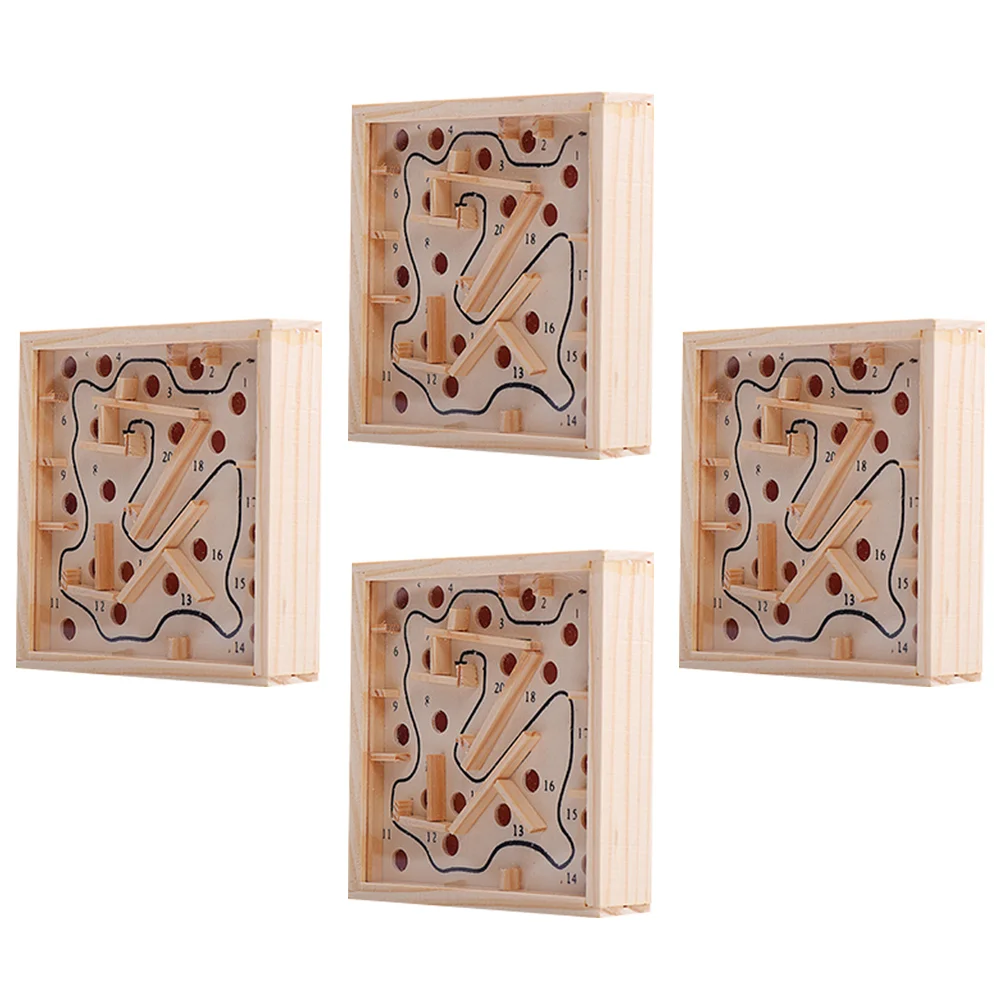 

4 Pcs Palm Maze Children's Toys Chidrens Wooden Puzzle Bead Rolling Ball Huggy for Kids Playset Puzzling Game Track Beads