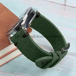 Vintage Blue & Brown Suede and Leather Watch Strap with Quick Release - 22mm (Green black)