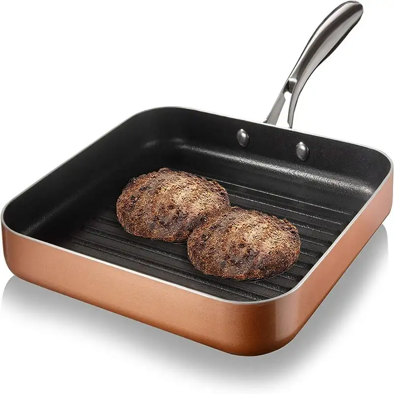 

Grill Pan for Stovetops with Grill Sear Ridges, Ultra Durable Coating,100% PFOA Free, 10.5 inch