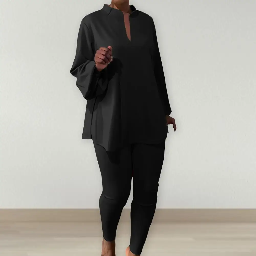 Women's Top Suit Stand Collar Long Sleeve Loose Shirt Elastic Waist Slim-fit Pants Daily Summer Wear