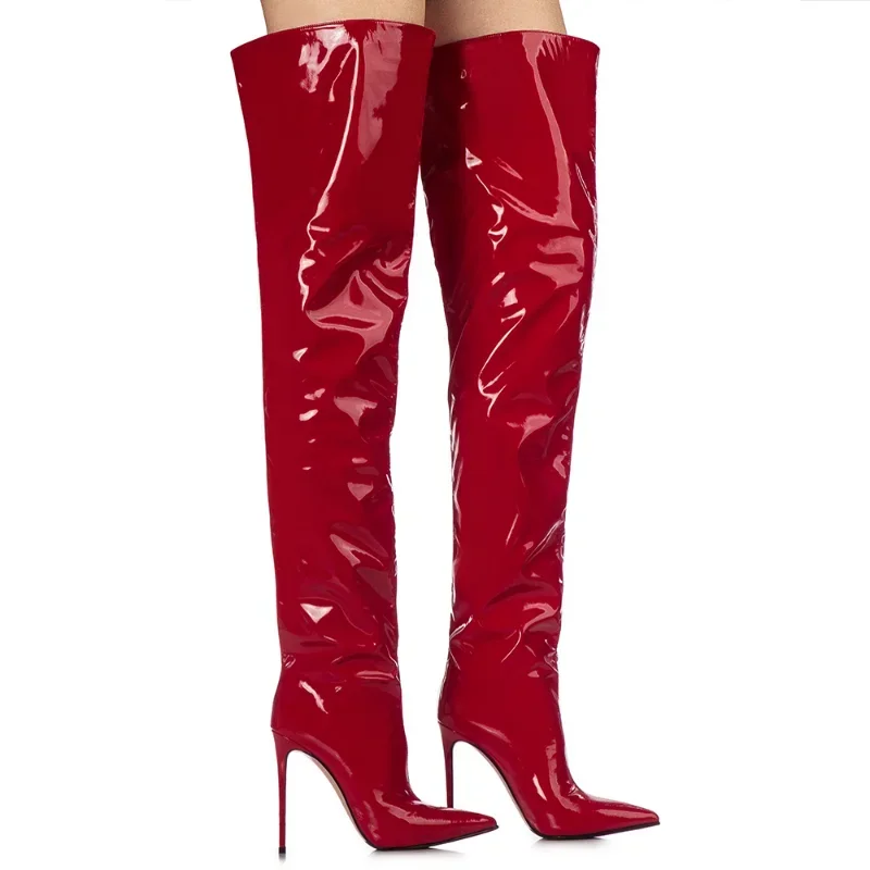 Women High Heel Boots Stiletto Over Knee Synthetic Leather Socks Slim Fit Sexy Fashion