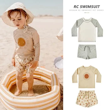 Costume da bagno per neonato, costume da bagno a maniche lunghe color incantesimo + pantaloncini, costume da 2 pezzi, costume da bagno per bambini ad asciugatura rapida 1