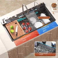 สแตนเลสน้ําตกอ่างล้างจานดิจิตอลจอแสดงผลขนาดใหญ่พิเศษชามเดียวมัลติฟังก์ชั่ครัวเรือนผักอ่างล้างจาน 2