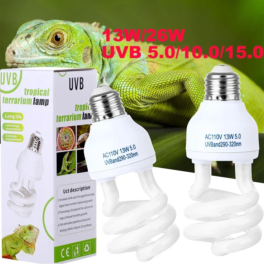 13W /26W UV Rays Energy Saving Terrarium Basking Light 5.0 10.0 15.0 UVB Reptiles Lamps Turtle Lizard Snake Reptile Heating Lamp