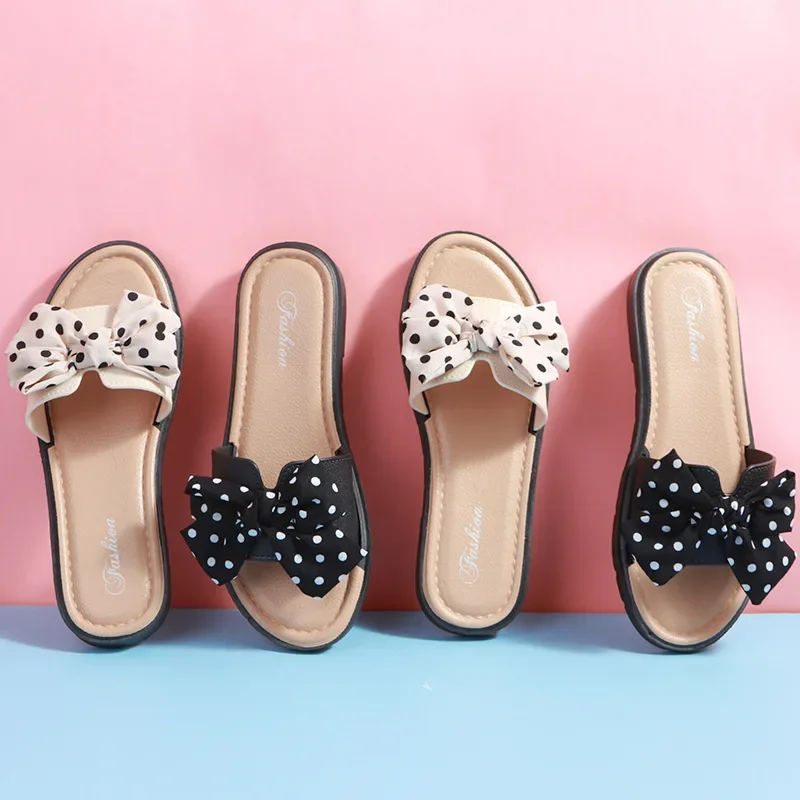 2024 Women Slippers Female Summer New Wave Dot Bow Knot Flip Flops Ladies Indoor and Outdoor Wear Beach Fashionable Sandals