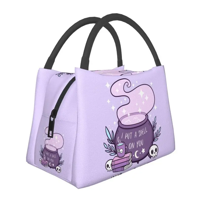 

Witch Cauldron Insulated Lunch Tote Bag for Women Halloween Occult Gothic Skull Portable Cooler Thermal Bento Box Work Travel