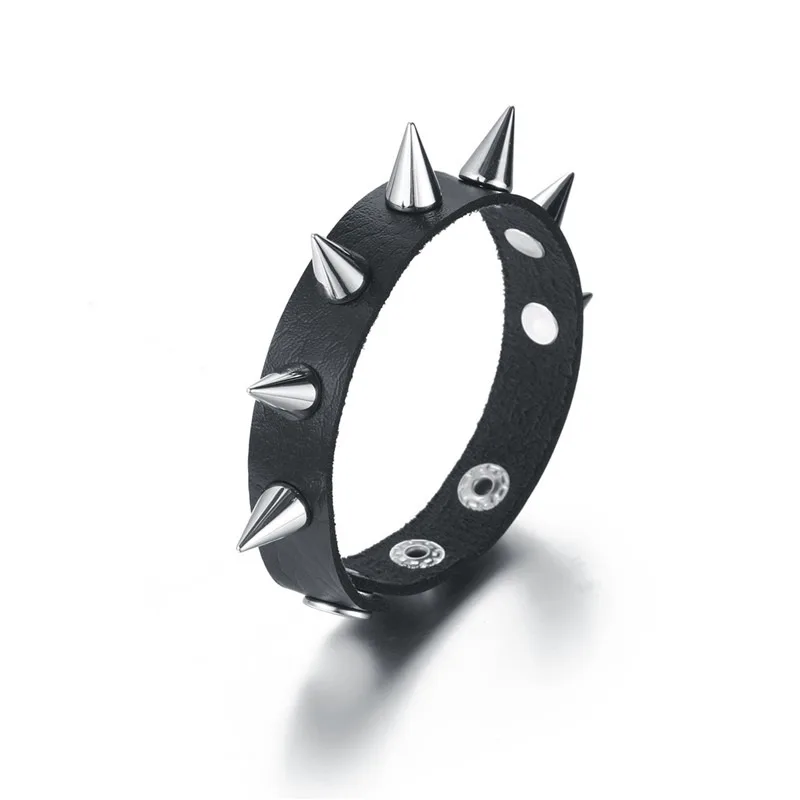 Bracelet Jewelry Three Row Cuspidal Spikes Rivet Stud Wide Cuff Leather Punk Gothic Rock Unisex Bangle Bracelet Men Jewelry