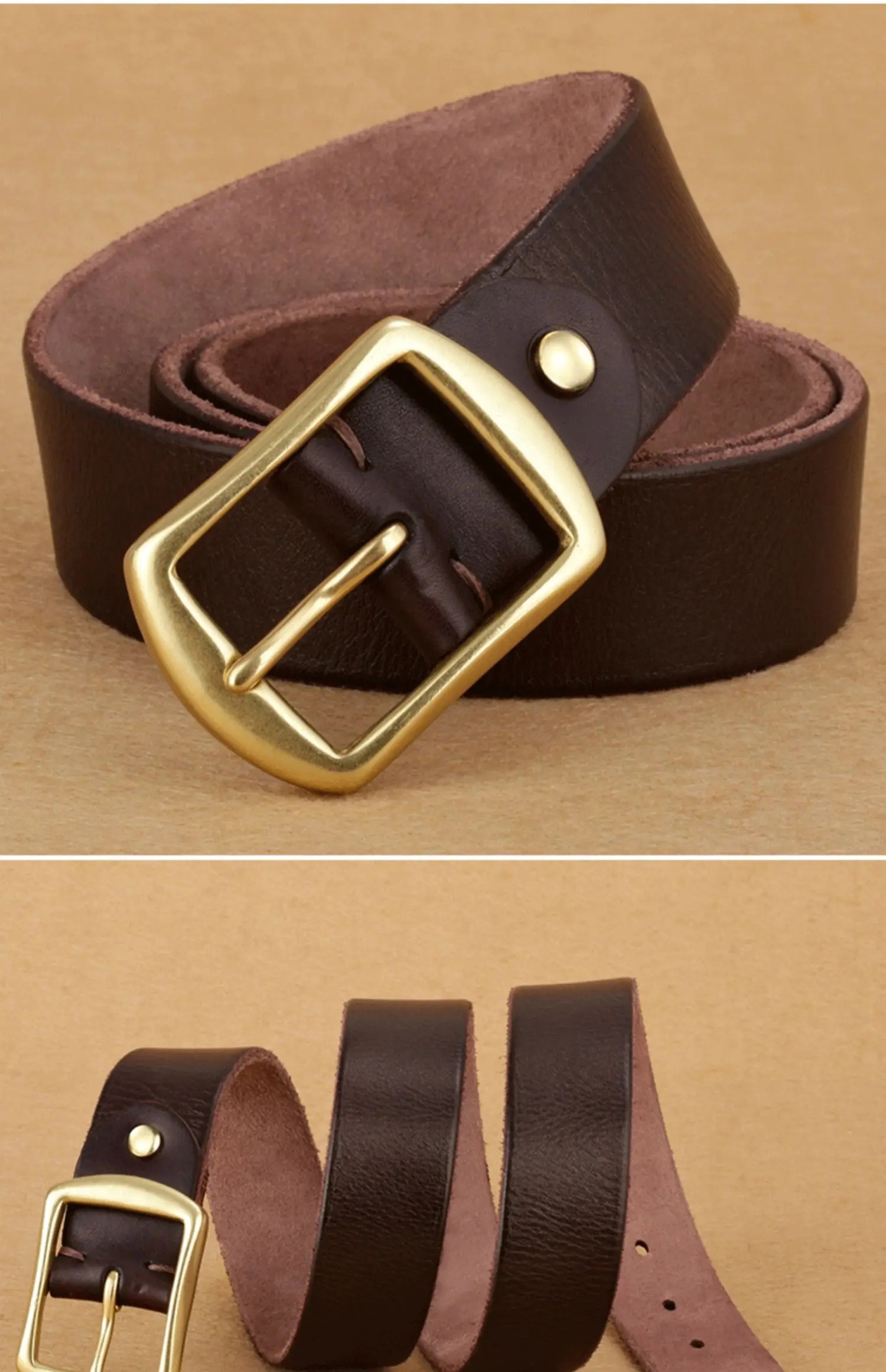 Handmade belt trendy leather pin buckle simple first layer real cowhide men's and women's copper buckle belt versatile old