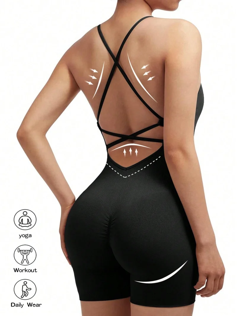 Sexy Fitness Jumpsuit Women Cross Adjustable Sports Playsuit Running One Piece Yoga Suit Scrunch Shorts Backless Set Romper Best Sellers In Women's Clothing