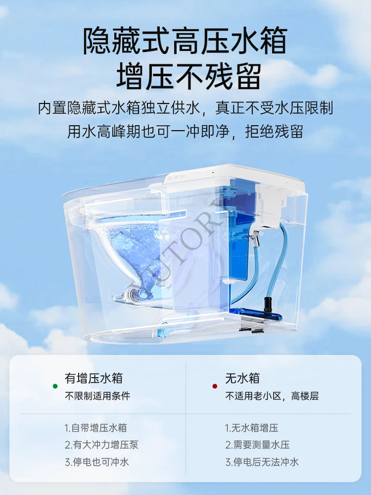 Luxury smart toilet has no water pressure limit, instant heating, dual waterways, built-in foam scale purification
