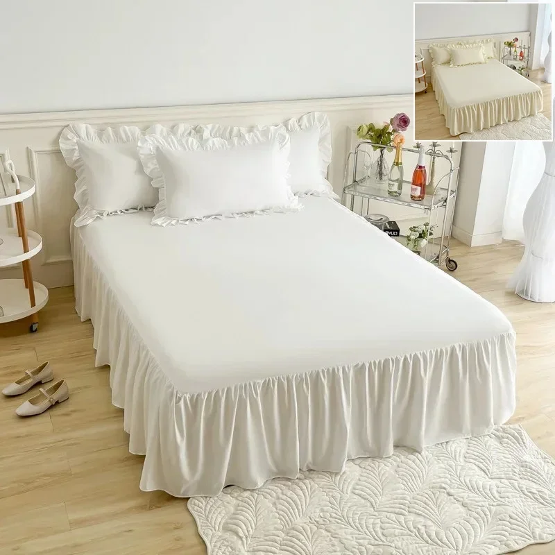 1pc Lace Ruffled Solid Color Bed Skirt Bedroom Beds Cover Bed Skirt Non-slip Mattress Cover Bedsheet/ Bedspread bed skirt