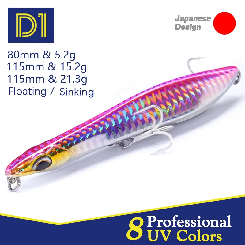 

D1 AutoWalker Pencil Popper Decoy Fishing Lure Wobblers 80mm 115mm Sinking Floating Artificial Hard Bait 2021 Pecsa Tackle