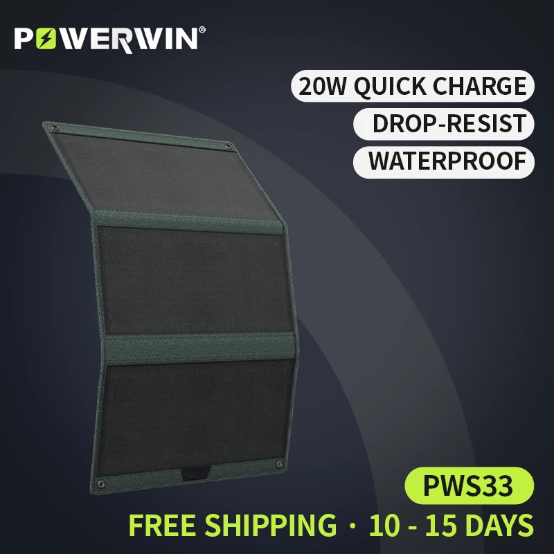 

POWERWIN PWS33 Foldable Solar Panel, IP65 Water Resist, Soft 33W ETFE High Efficiency Flexible PD20W Type-C USB and DC5521