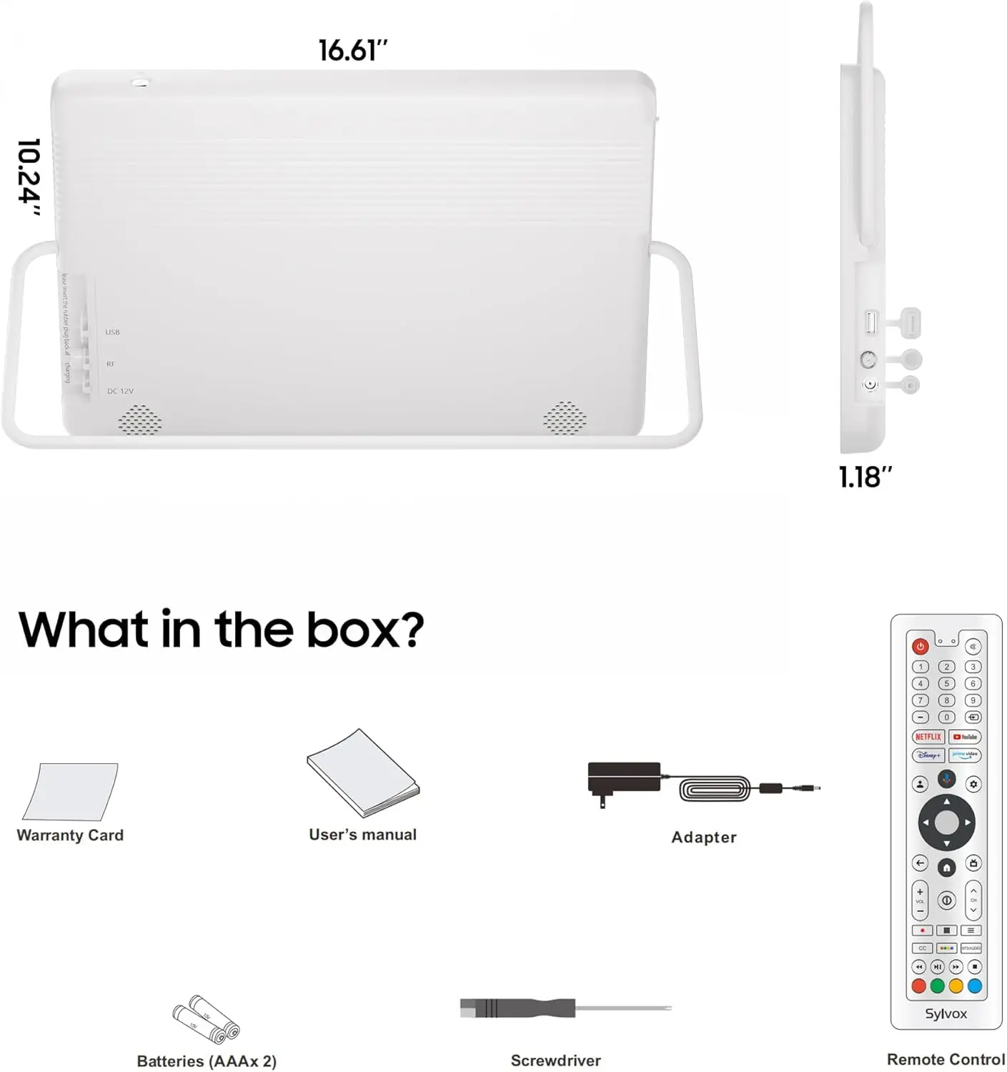 15.6'' Portable Smart TV 12 Volt Television, 10000mAH Battery Powered IP66 Waterproof Dual Speakers Wireless WiFi 300nits Small