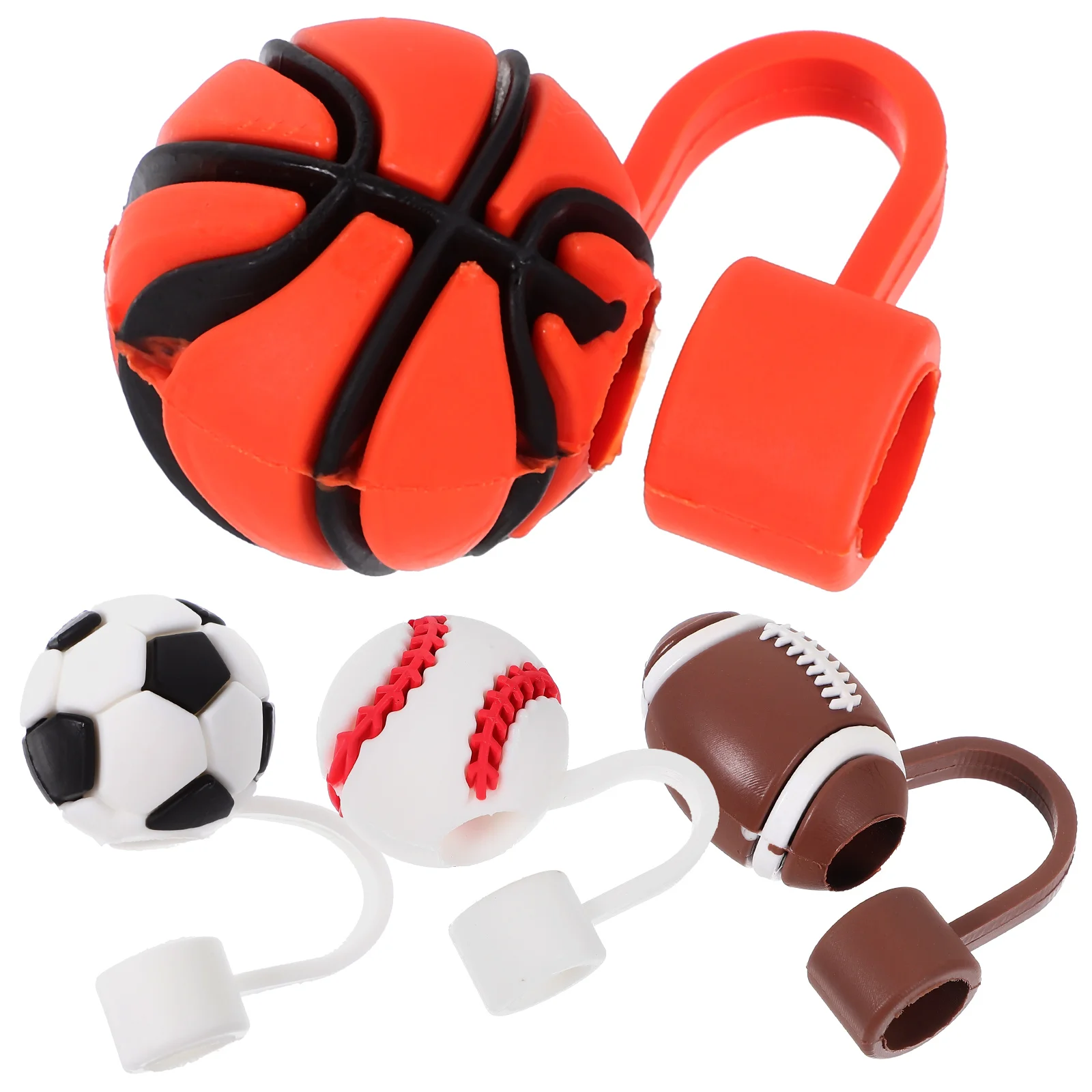 

4 Pcs Drinking Straw Covers Baseball Decor Toppers Cap Soft Rubber Cute Reusable