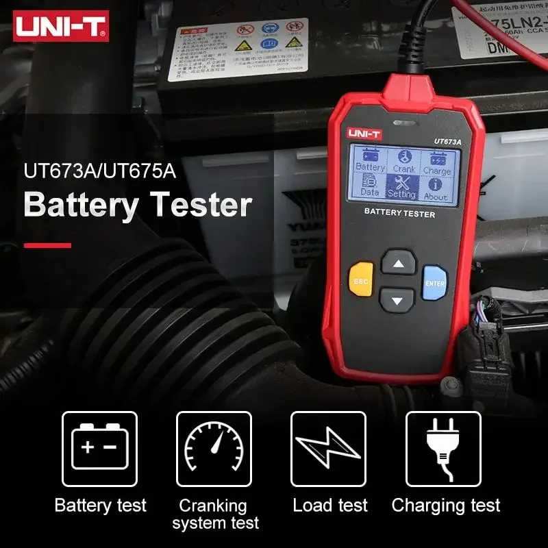 UNI-T Car Battery Tester UT673A UT675A 12V 24V DC Load Tester Capacity Meter Battery Checker Charging Circuit Cranking Test battery tester lithium battery tester