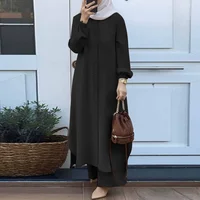 Ensemble de vêtements de sport deux pièces pour femmes, chemise à manches longues, pantalon à jambes larges, monochromatique élégant, vêtements de luxe islamiques, arabe 5