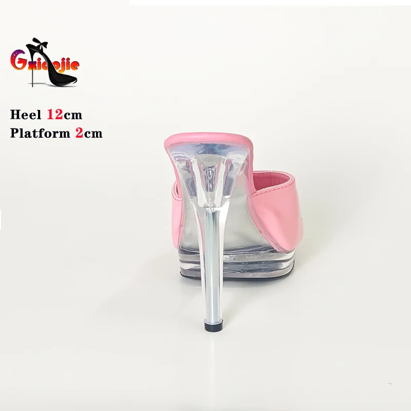 Thin High Heels Slippers Women Summer Elegant Shoes Fashion Anti Slip Transparent Sandals 12CM Sexy Leather Slides Plus Size 43